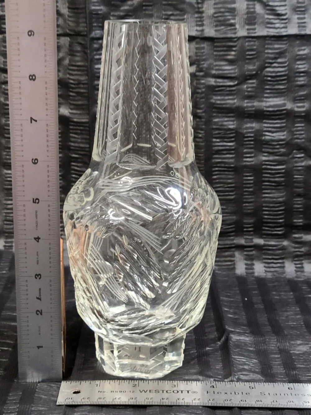 Unique Vintage Art Deco MCM Style Cut Crystal Vase 9